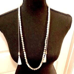 Cream White Gray Beaded Necklace